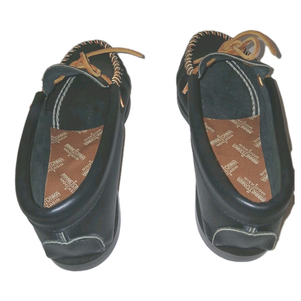 Minnetonka Unisex Camp Moccasins W 9.5 M 8 Black Leather Western Loafer Country - Picture 6 of 16
